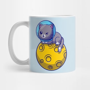 Cute Astronaut Cat Sitting On Moon Cartoon Mug
